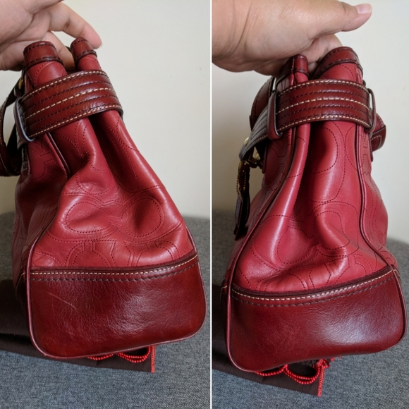 🆕 Coach Hampton Burgundy Perforated Leather Tote - Picture 3 of 8